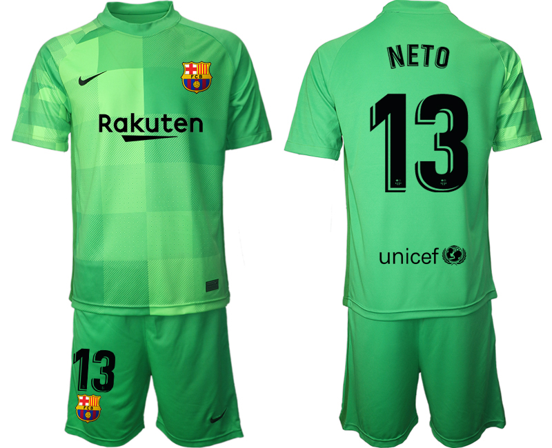 Men 2021-2022 Club Barcelona green goalkeeper #13 Soccer Jersey->barcelona jersey->Soccer Club Jersey